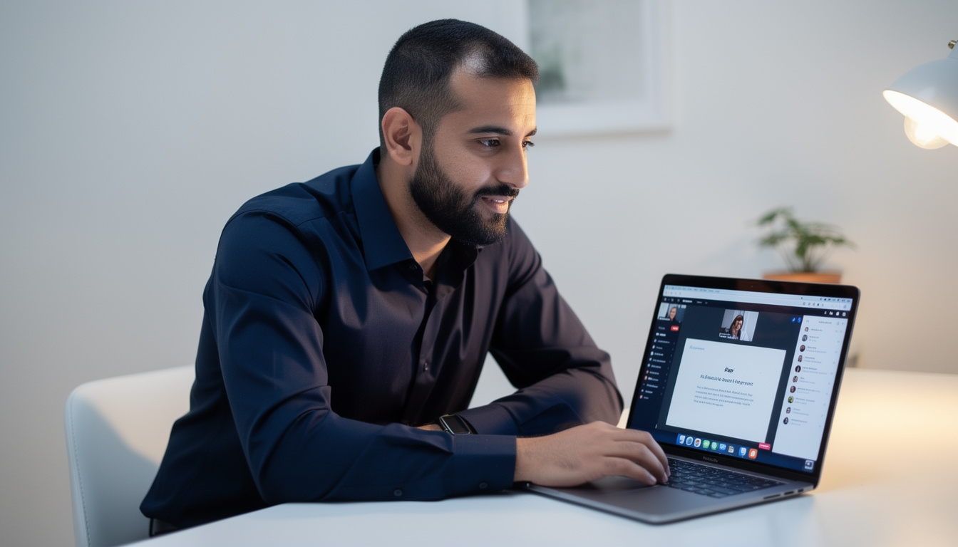 جلسة ندوة عبر الإنترنت على شاشة الحاسوب
